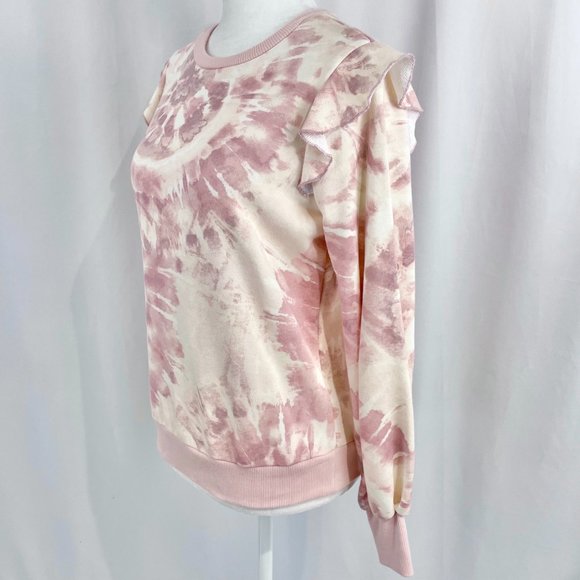 New Marled Tie Dye Ruffle Trim Long Sleeve Crewneck Sweatshirt Pink Size XS - Picture 4 of 16